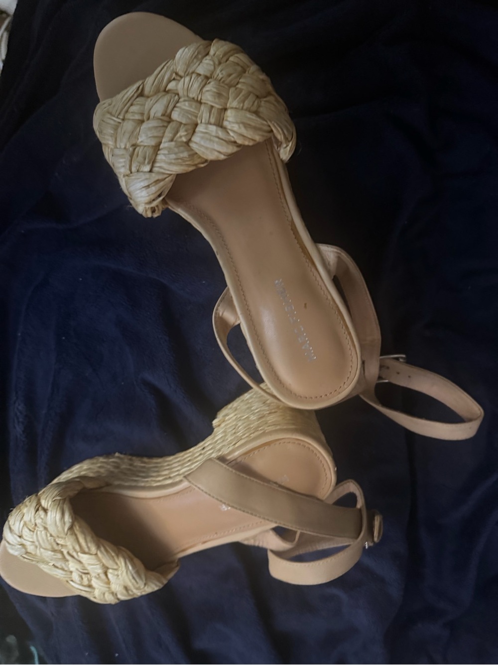 Marc Fisher Braided Straw Platform Sandals in Beige